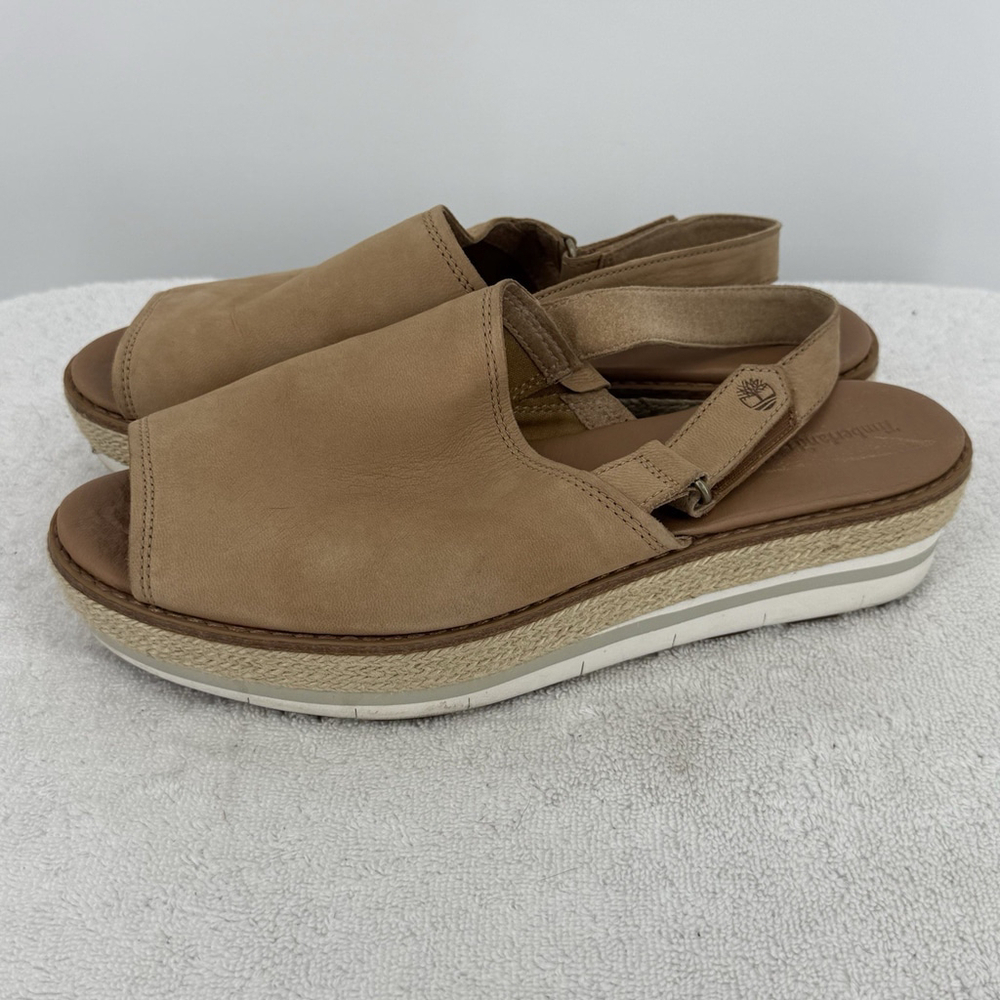 Timberland Emerson Point Sandals Size 9 Slingback Wedges Tan Leather Womens